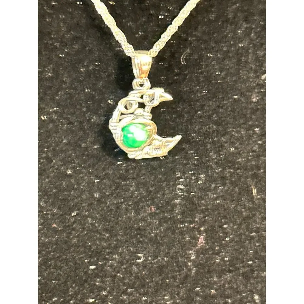 Sterling Silver Turquoise Crescent Moon Pendant Necklace 18